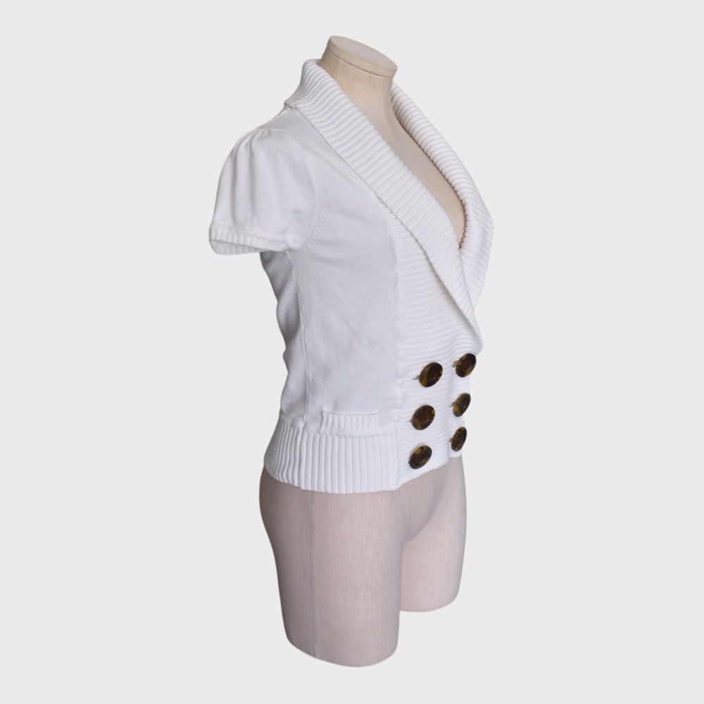 Pink Republic‎ Cotton Shawl Collar Double Breasted Short Sleeve Sweater - Picture 2 of 5